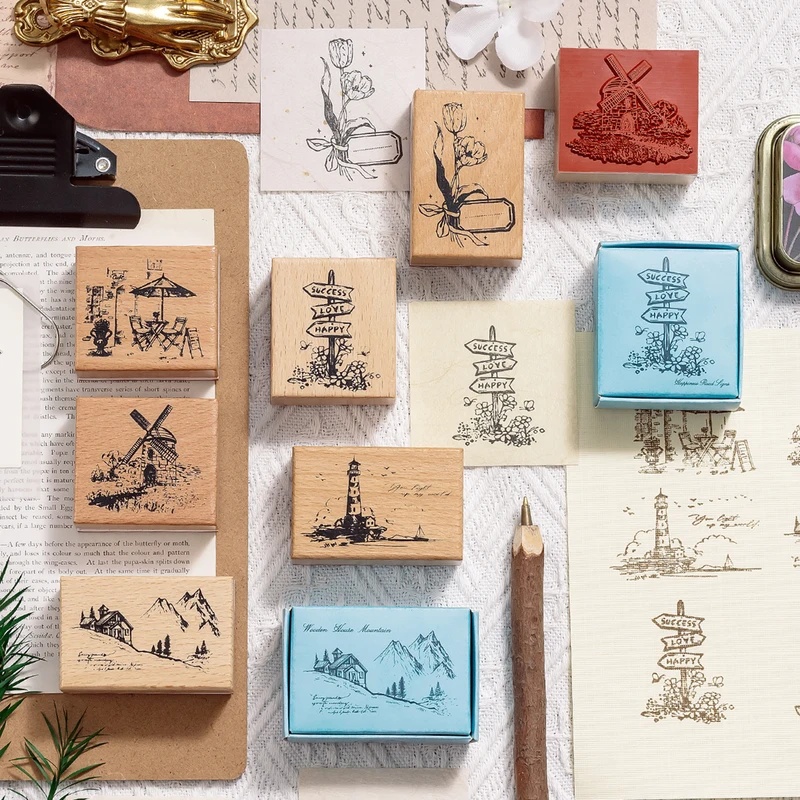 Timbres en bois vintage, motif - Scrapbooking avis et prix