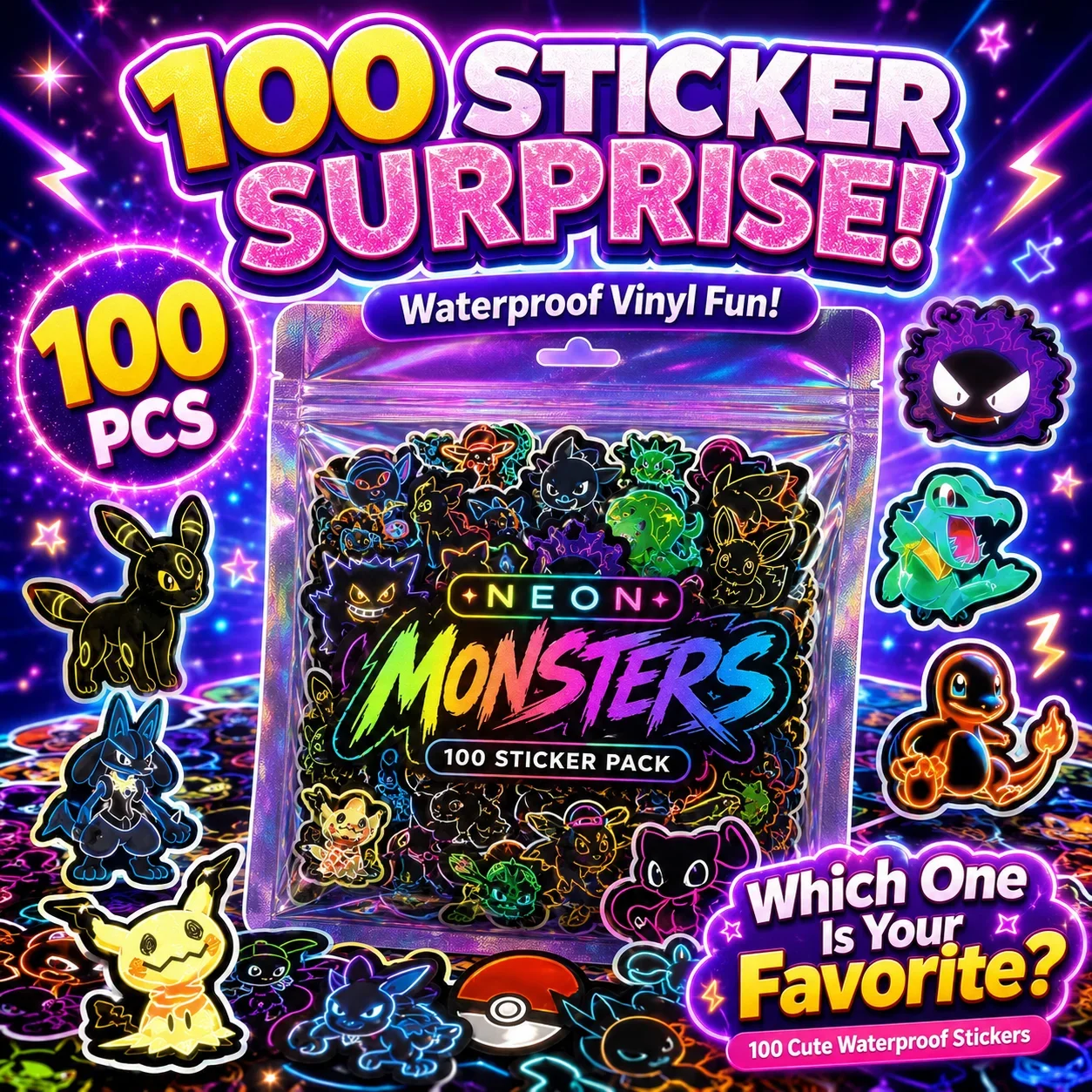 100 autocollants Pokémon néon, - Scrapbooking avis et prix